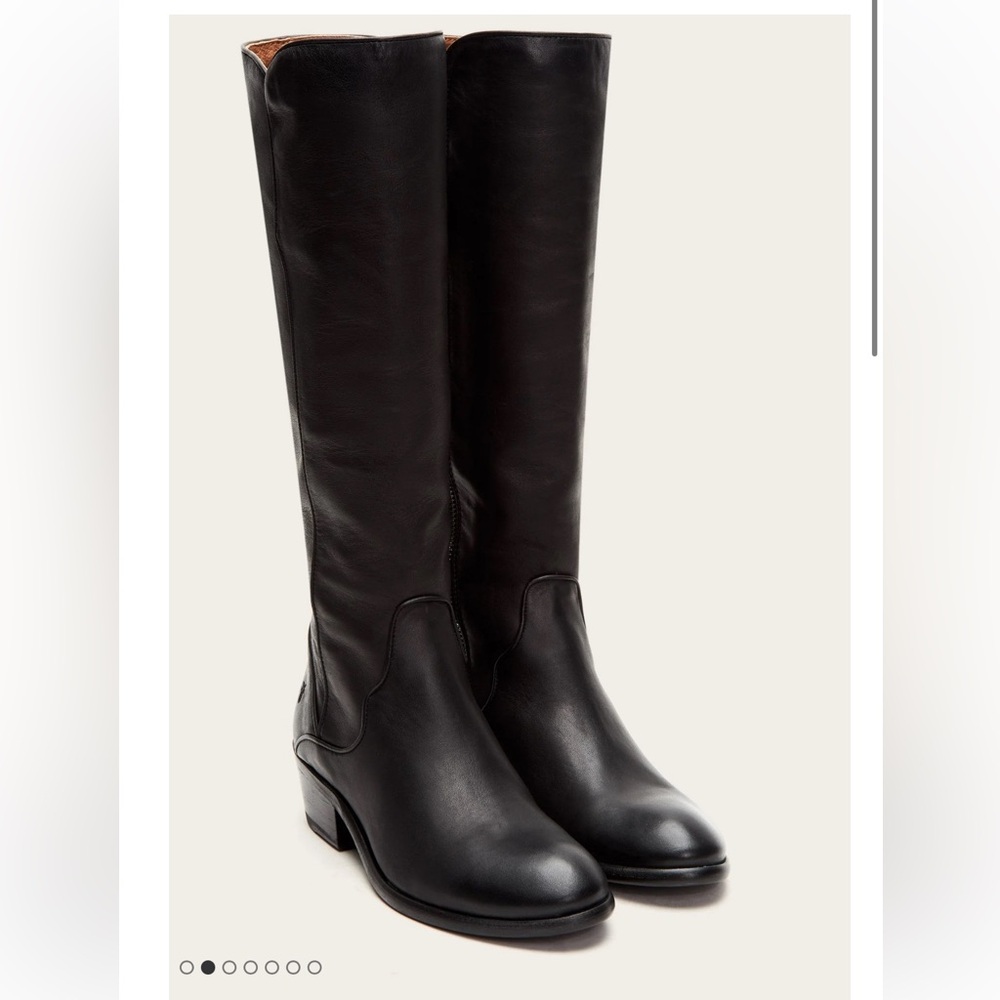 Frye Carson Piping Black Leather Knee-High Women's Boots - Picture 2 of 10